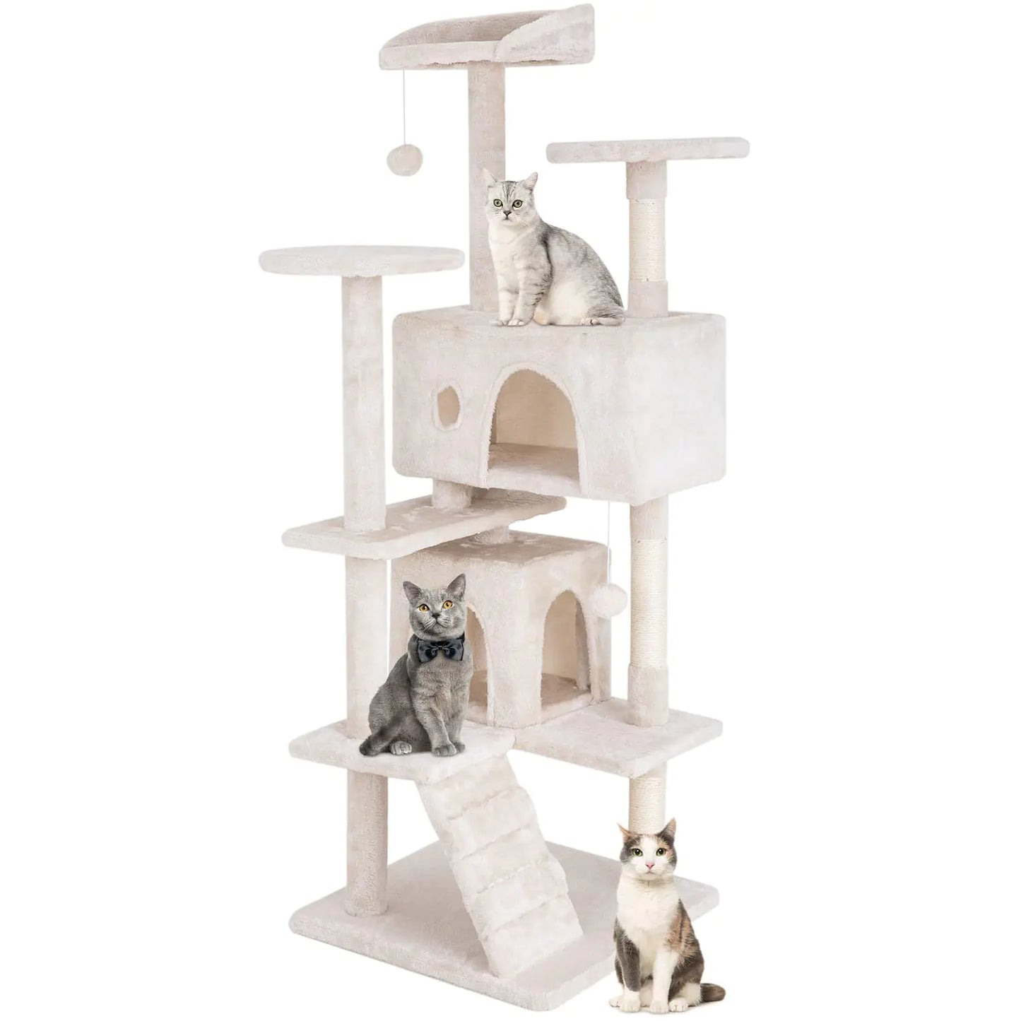 PayLessHere Cat Tree 54in Cat Tower with Cat Scratching PostMulti-Level Cat Condo Stand House Furniture Kitty Activity Center with Furry Ball Toys Cat Tree for Indoor Cats (Beige)