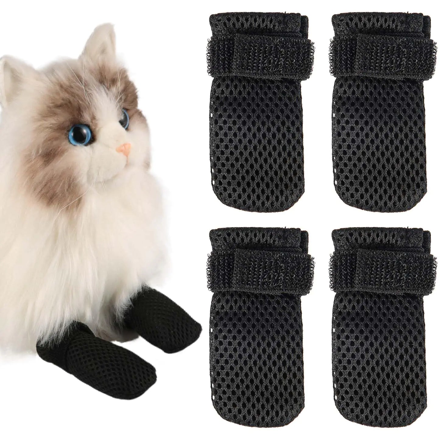 4pcs Anti Scratch Cat Mittens Adjustable Mesh Cat Foot Covers Breathable Cats Paw Covers Cat Nail Gloves Cat Paw Protector Cat Booties for Pet Bathing Cutting Nails Checking (XL Black)