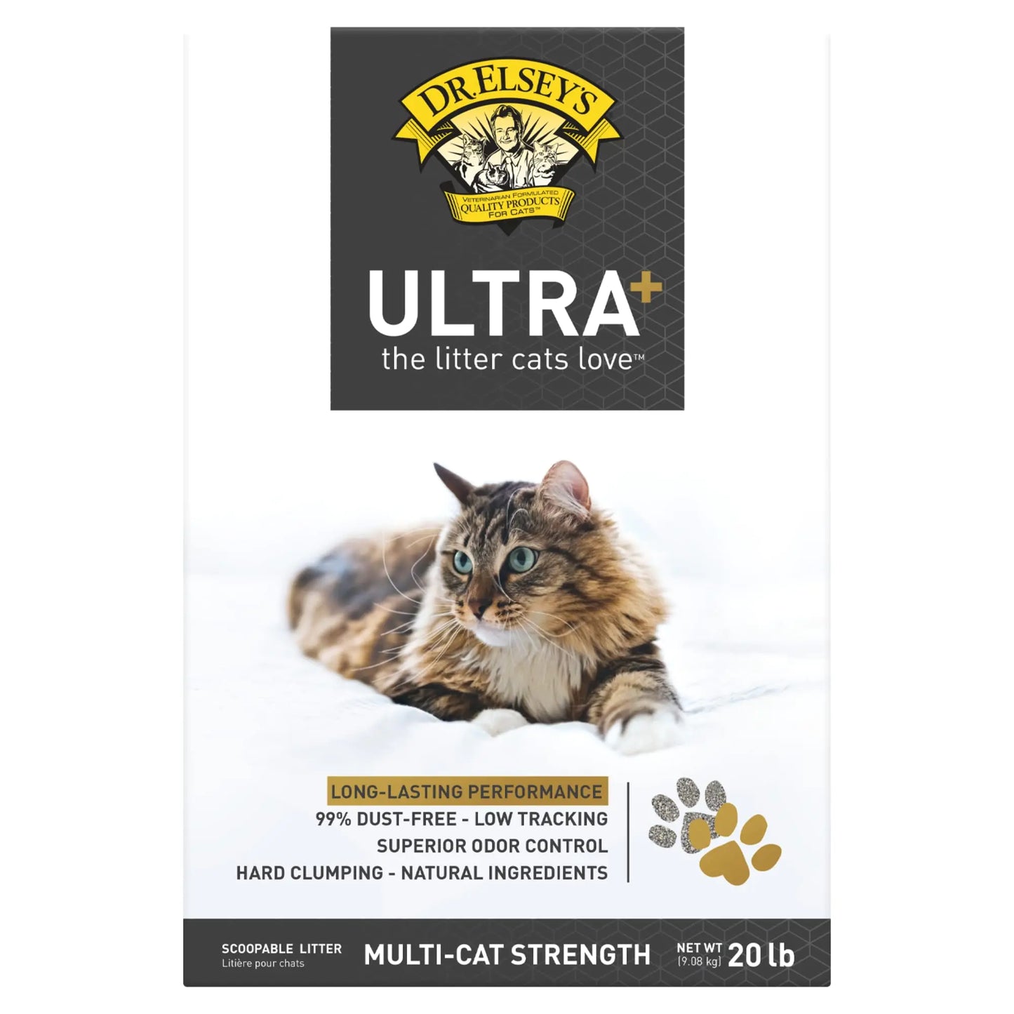 Dr. Elseys Cat Litter - Ultra+ Unscented Cat Litter w/Natural Ingredients - Low Dust & Tracking Multi Cat Litter - Superior Odor Control Cat Litter - Long Lasting Hard Clumping Clay Cat Litter 20lbs