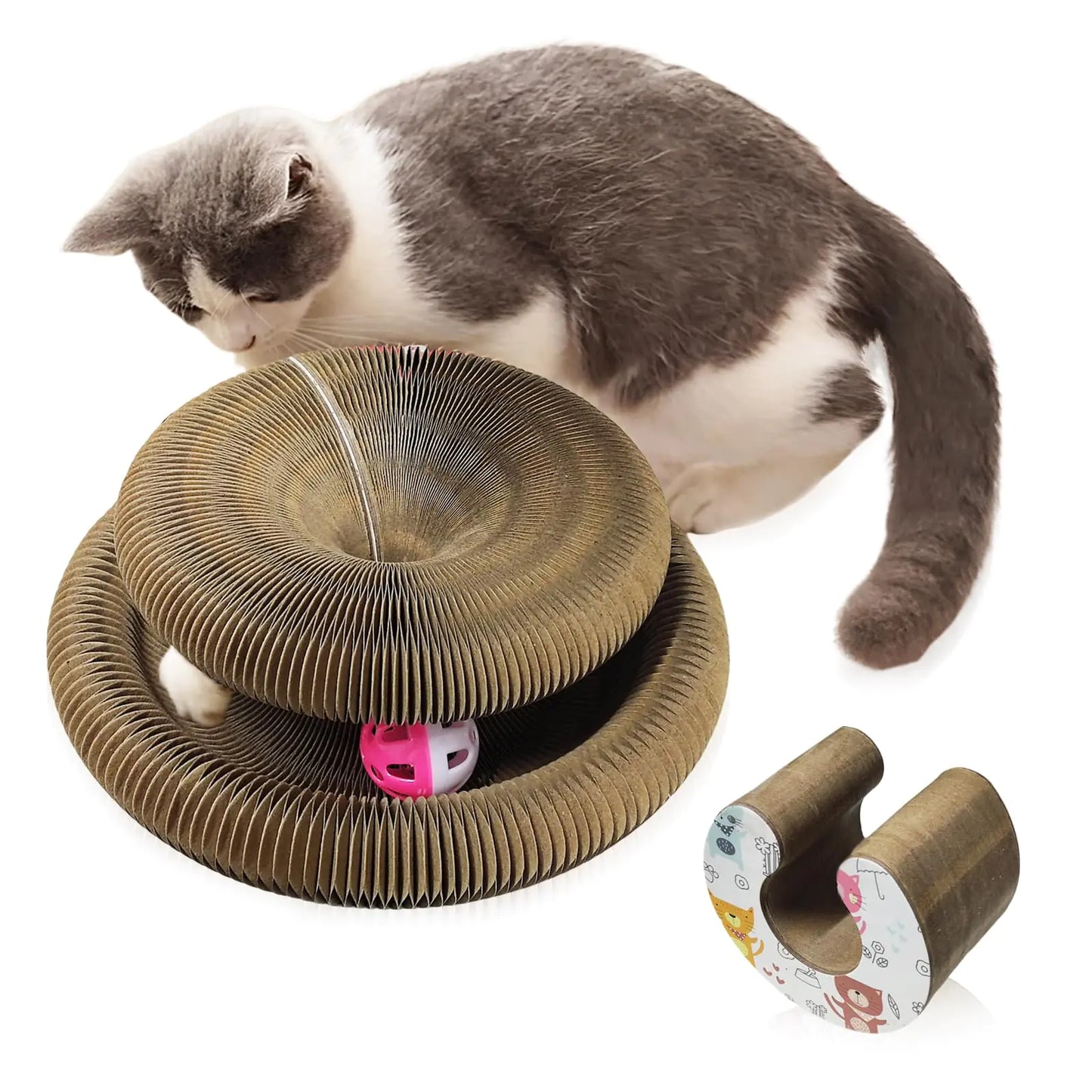 Magic Organ Cat Toy 1PC Magic Organ Cat Scratching Board Magic Organ Cat Scratch Board Cat Toy with Bell Cat Grinding Claw Foldable Magnetic Corrugated Paper Circular (Classic Count 1)