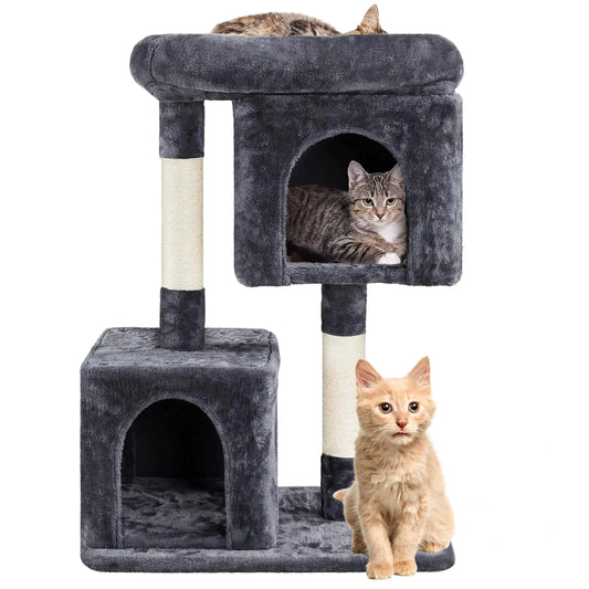 FluffyDream Cat Tree Tower 31 inch Cat Trees with Scratching Posts Cat Tree for Indoor Cats Small Cat Tower with Padded Plush Perch Cat Condos & Playhouse for Adult Cats Grey