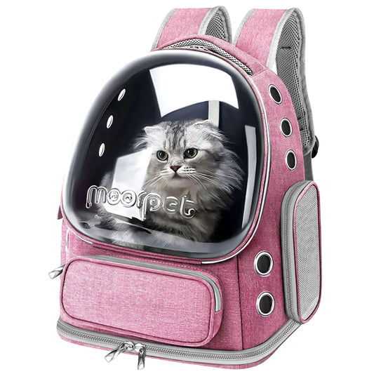 Cat Backpack Carrier Breathable Cat Bubble Backpack Large Space Cat Carrier Backpack for Kitty Small Dog Foldable Airline Approved Cat Backpack Transparent Cat Travel Backpack Up to 20 lbs (Pink)