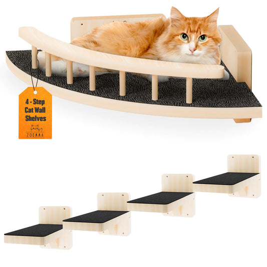 ZOEMMA Premium Cat Shelves for Large Cats - Wall Mounted Cat Furniture Cat Wall Shelves & Climbing System for Cats Space-Saving Cat Wall Furniture Stylish Cat Shelves for Wall Climbing